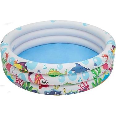 Imagem de Piscina Inflável Infantil 180L Redonda com Fundo do Mar - Ideal para Crianças e Bebês no Verão, Férias e Praia, 3 Anéis em Plástico Resistente, Playground Portátil
