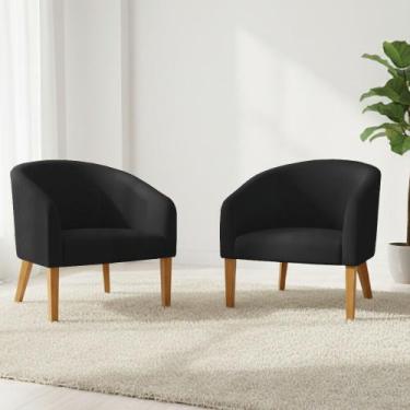 Imagem de Poltrona Sala Decorativa Kit 2 Stella Pé Madeira Trapézio Castanho Sin