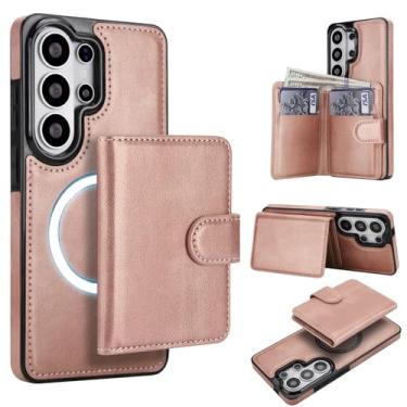 Imagem de Para Samsung Galaxy S26 Carteira ultra destacável compatível com Magsafe capa de carregamento sem fio com suporte para cartão, compartimento para dinheiro, capa à prova de choque 2 em 1 (ouro rosa)