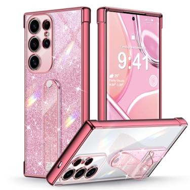 Imagem de Silverback Capa para Samsung Galaxy S24 Ultra com cartão de glitter e alça de pulso, capa de telefone brilhante com suporte de dedo ajustável, capa protetora fina para mulheres e meninas para Galaxy