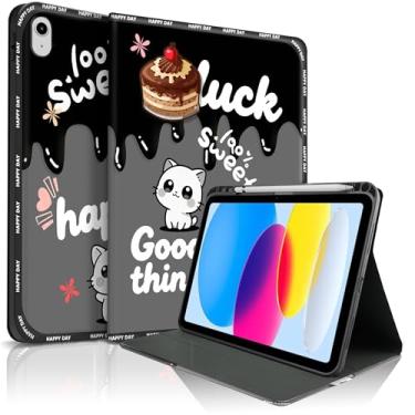 Imagem de Lyforaz Capa para iPad 11th (A16) 27.9 cm 2025/10ª geração 27.7 cm 2022, gato fofo chique elegante bolo doce estética design capa protetora com suporte para lápis, antiderrapante, à prova de choque