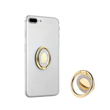 Imagem de 1 suporte de telefone preguiçoso de liga de alumínio dourado com incrustação de diamante brilhante - dobrável, design anti-queda para telefones celulares e tablets, fivela de anel universal, suporte