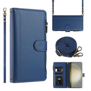 Imagem de Asuwish Capa de telefone para Samsung Galaxy S23 Ultra 5G Capa carteira com protetor de tela de vidro temperado transversal de couro flip zíper suporte para cartão de crédito celular S23Ultra 23S S 23