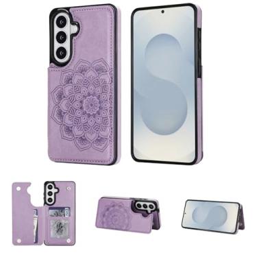 Imagem de Capa carteira para Samsung Galaxy S26, capa de telefone com fecho magnético com compartimentos para cartões e suporte, capa protetora fina com acabamento anti-impressão digital e design mandala para