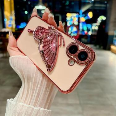 Imagem de HTVJFX Para iPhone 7 Plus, suporte com estampa de luxo e borboleta com glitter, capa protetora de celular (para iPhone 7 Plus/rosa)