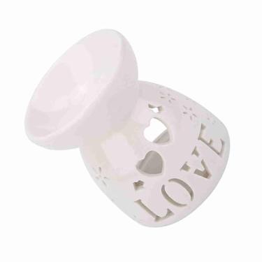Imagem de GLOGLOW Queimador de óleo Essencial Cerâmico, Difusor de Aromaterapia Com Luz Noturna, Mini Aquecedor Portátil de Derretimento de Cera de Vela para Presente de Decoração de Escritório (Amor)