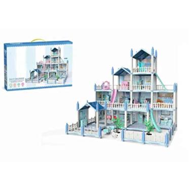 Imagem de ZJchao Vila de Boneca Luminosa DIY Castelo de Casa de Boneca Com Brinquedo de Mobília para Meninas Plástico Azul 14 Quartos 61,1 Cm X 53,4 Cm X 60,9 Presente de Aniversário de