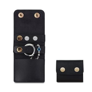Imagem de AfitLulu Mini bolsa de viagem com fivela, mini estojo de joias de viagem multifuncional dobrável, anéis de armazenamento de rolos de joias, colares, brincos (preto-b)