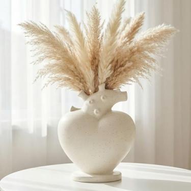 Imagem de Potiera Vasos brancos em forma de coração, vaso estético de cerâmica para centros de mesa, vaso de flores decorativo moderno para casa, sala de jantar, sala de estar, cozinha, escritório, casa