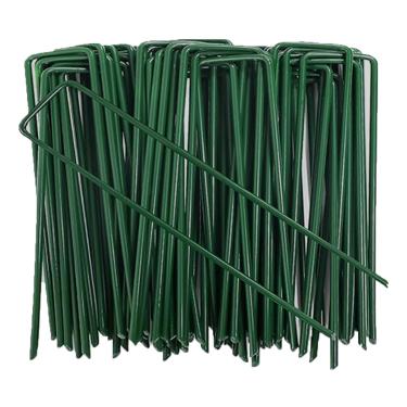 Imagem de Pacote com 20 grampos de paisagem galvanizados verdes de 20 cm calibre 11 pinos de estacas de jardim em forma de U para barreira de ervas daninhas, tubos de irrigação, gramado e barraca