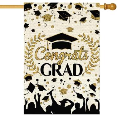 Imagem de Baccessor Graduação Congrats House Flag Burlap Dupla Face Class Of 2025 Congrats Grad Ceremony High School College Diploma Cap Sign Bandeira Pequena Quintal Decoração Externa 71 x 101 cm