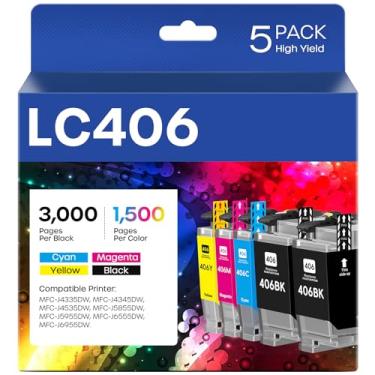 Imagem de Cartuchos de tinta LC406 compatíveis com Brother LC406 LC406XL LC 406 XL para impressora Brother MFC-J4335DW MFC-J5855DW MFC-J4535DW MFC-J6555DW MFC-J6955DW (pacote com 5, 2 pretos, ciano, magenta