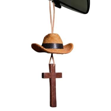 Imagem de Pendente para Carro - Pingente Cruz Em Formato De Chapéu De Cowboy,Acessórios Para Pendurar No Espelho Retrovisor | Destinado A Veículos Automotivos, Homens, Mulheres, Casa, Mochilas E Bolsas