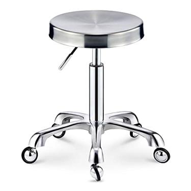 Imagem de Banqueta giratória de altura ajustável, suporte de carga de aço inoxidável 440 Ib, barbearia de beleza, bar, escritório, banco de polia de pé alto