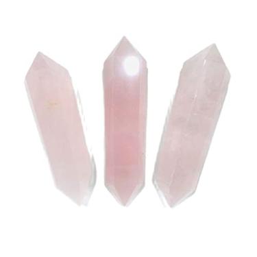 Imagem de Cristal natural áspero pedra preciosa natural rosa quartzo rosa varinha dupla ponta torres pedra de cristal para presentes (cor: 1 peça, tamanho: 70-80 mm)