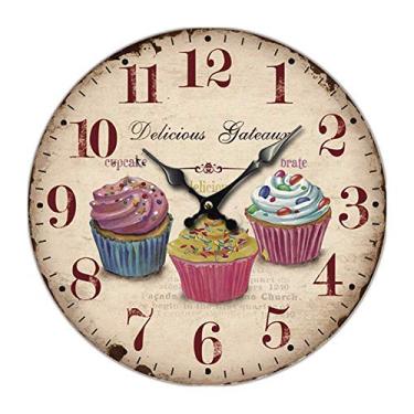 Imagem de U5GAAALPPQ9 Relógio de parede de cupcake de 30,5 cm, exclusivo de madeira, relógio de parede vintage silencioso sem tique-taque, sala de estar, decoração de quarto 2# 30 cm (1# 30 cm (12 polegadas))