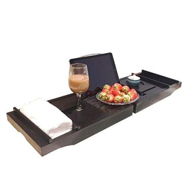 Imagem de Bandeja de banheira de bambu prateleira de madeira natural para banheira compatível com banheira com suporte de vinho e livro estendendo os lados sobre cada banheira, mesa de banho, descanso de