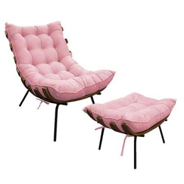 Imagem de Kit Poltrona e Puff Costela Base Fixa Suede Rosa Bebê - Doce Sonho Móv