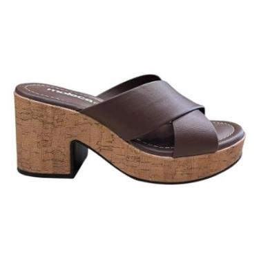 Imagem de Tamanco Feminino Moleca Casual Conforto Cruzado Plataforma Salto Alto Bloco 5549.100 Marrom-Feminino