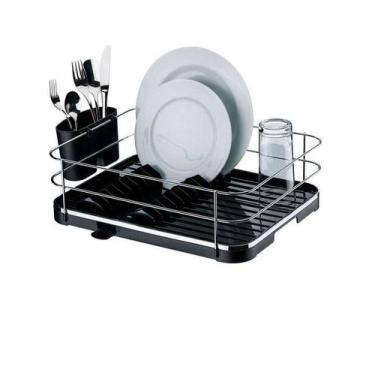 Imagem de Escorredor Louças Com Porta Talheres Pratos Preto E Cromado - Future, 