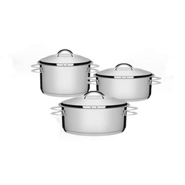 Imagem de Jogo de Panelas Grandes em Aço Inox com Fundo Triplo 3 Peças Solar Tra