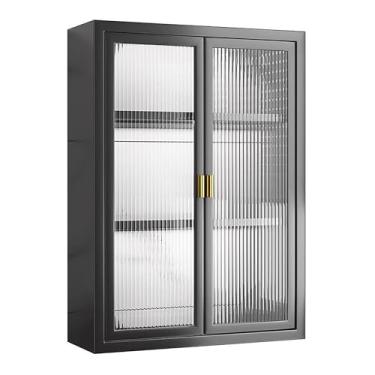 Imagem de Armário de parede de porta de vidro de meados do século – Armazenamento elegante de medicamentos para banheiro, organizador de vaso sanitário, armário suspenso de casa de fazenda para banheiro