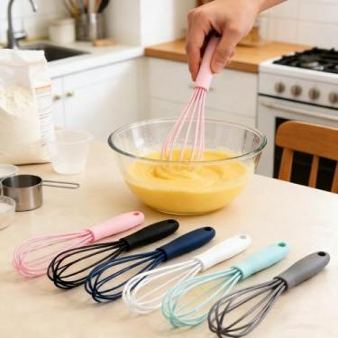 Imagem de Batedor de ovos de silicone, adequado para cozinhar e assar, batedeira/batedeira de ovos colorida.