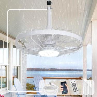 Imagem de BvenuBigLite Ventiladores de teto externos com luzes: Ventilador de teto plug-in impermeável de 50 cm com controle remoto de aplicativo - Ventilador suspenso com gaiola de gazebo para pátios varanda