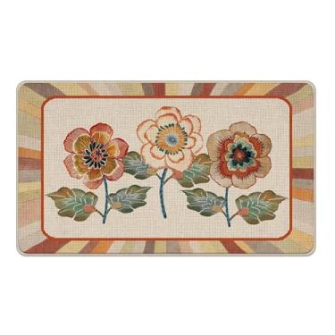 Imagem de Livcoz Tapete de porta frontal vintage floral de boas-vindas, tapete decorativo de flores retrô, tapete de entrada antiderrapante, decoração de cozinha de casa de fazenda discreta para ambientes