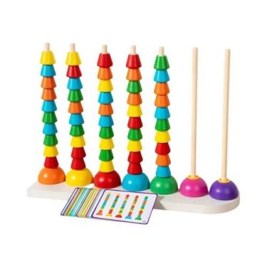 Imagem de Ábaco De Madeira Colorido Com Colunas Empilháveis E Cartões De Classif