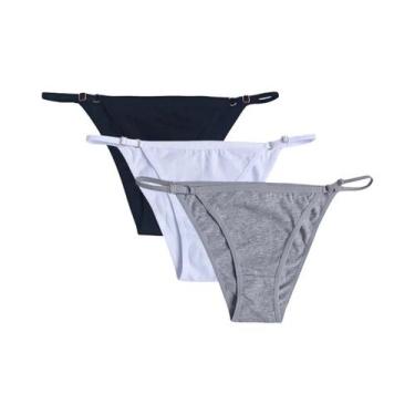 Imagem de Conjunto De 3 Peças De Calcinhas De Algodão Ajustáveis De Cintura Baix