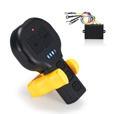 Imagem de BUNKER INDUST Kit universal de receptor de controle remoto de guincho para caminhão ATV SUV, controle remoto sem fio de 12 V com luz LED integrada para guincho de recuperação noturna