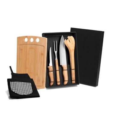 Imagem de Kit Para Churrasco Em Bambu/Inox Com Avental - 6 Pçs Welf