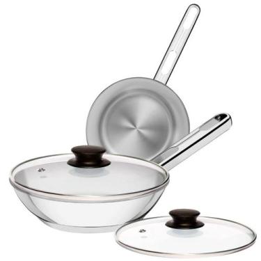 Imagem de Jogo de Frigideiras Com Tampa Tramontina Allegra 20cm e 24cm Aço Inox 