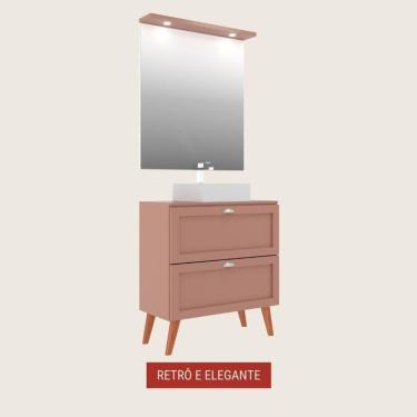 Imagem de Gabinete Para Banheiro Com Tampo Cuba E Espelheira Organica 80cm Retro Mdf Rosa Milano - On Móveis
