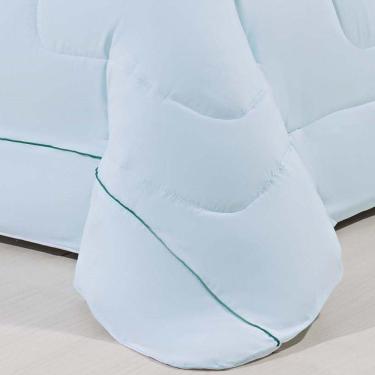 Imagem de Kit Edredom 100% Algodão Percal 150 Fios Dupla Solteiro Gran Moratta + Jogo De Cama 5 Peças Verde-branco