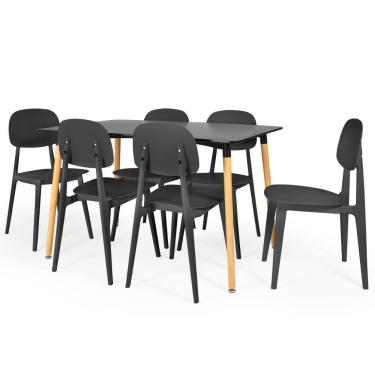 Imagem de Conjunto Mesa De Jantar Retangular Eiffel Preta 120x80cm Com 6 Cadeiras Itália - Preto