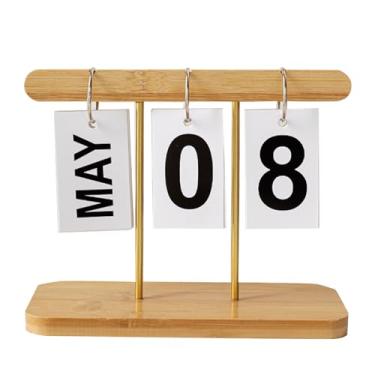 Imagem de Calendário dobrável perpétuo de madeira, calendário de mesa feito à mão com design exclusivo de pendurar para decoração de escritório e casa (cor de madeira)