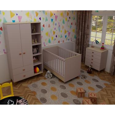 Imagem de Quarto Infantil Completo Bartira Ternura Guarda-Roupa 2 Portas Cômoda 5 Gavetas Berço 2 em 1