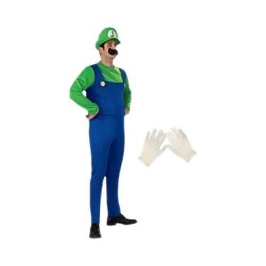 Imagem de Fantasia Adulto Super Mario Bros Para Homens Com Chapéu E Bigode Para 