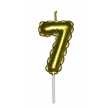 Imagem de Vela Renda Metalizada Numero 0 A 9 Dourado Balão 6cm Altura - Funlux, 