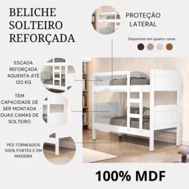 Imagem de Beliche Solteiro Reforçada com Escada 100% MDF Várias Cores Disponívei