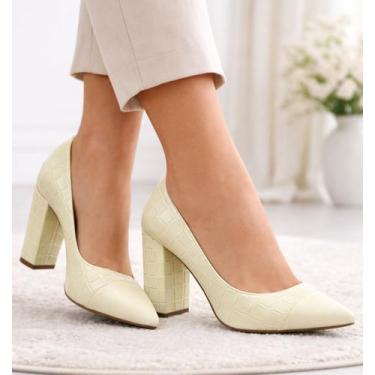 Imagem de Sapato Scarpin Social Salto Alto Grosso Bico Fino 9cm Feminino EMILY O