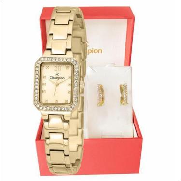 Imagem de Relógio Feminino Champion Dourado Pequeno CF25465G + Brincos-Feminino