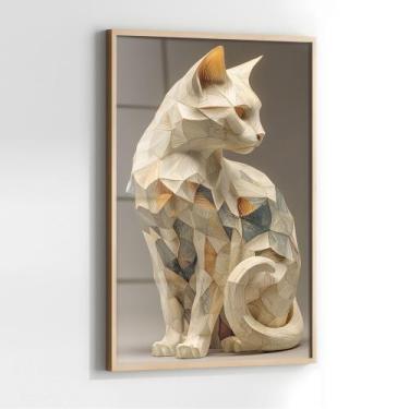 Imagem de Quadro com Moldura e Acrilico Cristal Vidro Gato de Pedra para Sala, Q