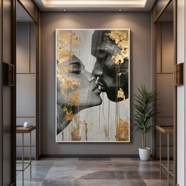 Imagem de Quadro com Moldura e Acrilico Cristal Vidro Casal Dourado para Sala, Q