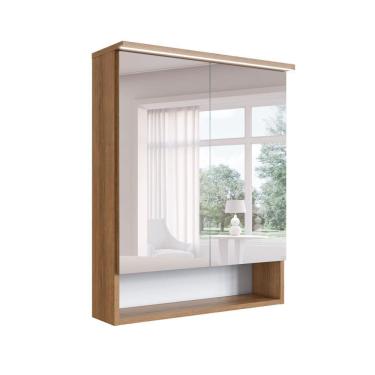 Imagem de Armário de Banheiro com Espelho e LED Araçá 2 Portas Mel