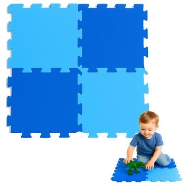 Imagem de Kit 4 Placas Tatame Eva Tapete Atividade Bebe Azul Oferta - Evamax