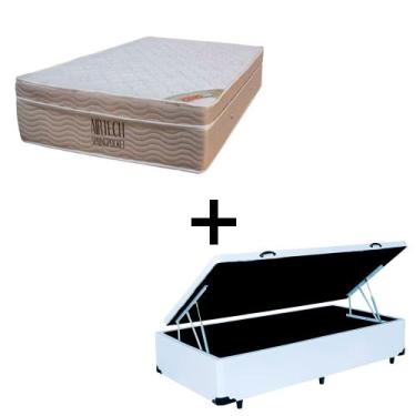 Imagem de Cama Baú Solteiro 88 Tecido Sintético Branco Com Colchão Ortobom Airte