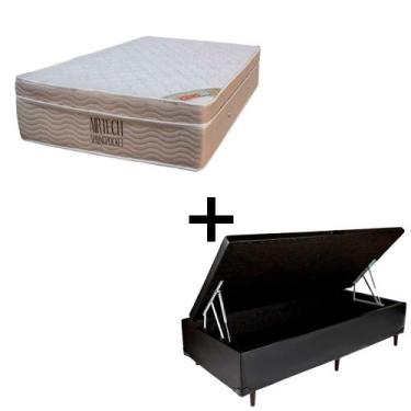 Imagem de Cama Baú Solteiro 88 Tecido Sintético Preto Com Colchão Ortobom Airtec